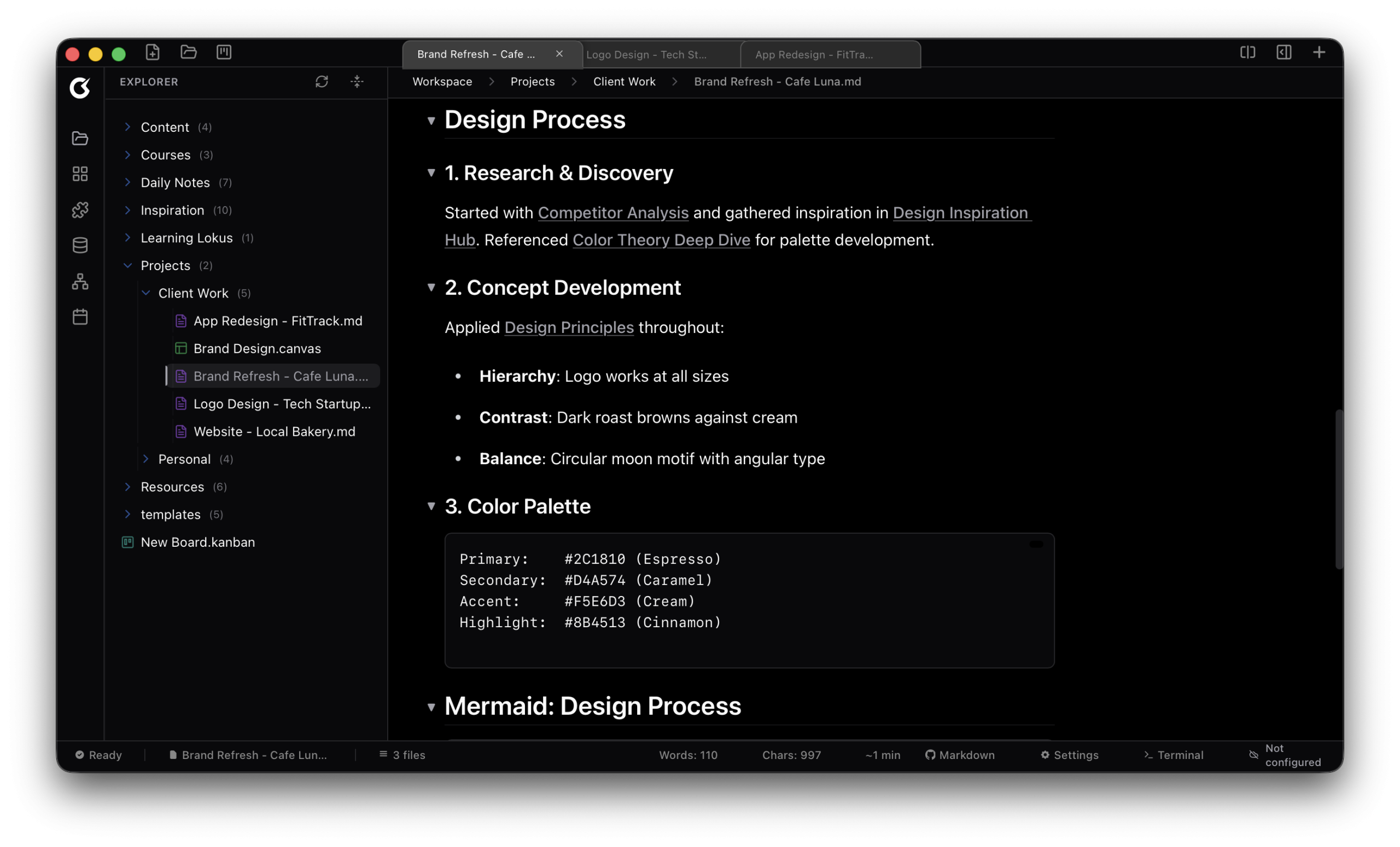 Capture de l'éditeur Markdown de Lokus, alternative à Obsidian au code ouvert, avec aperçu en direct