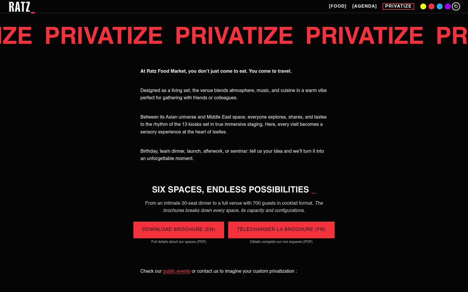 Page Privatize du site RATZ : privatisation des espaces du food market