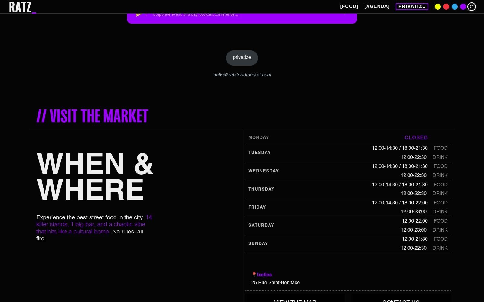 Bloc horaires sur mesure du site RATZ Food Market