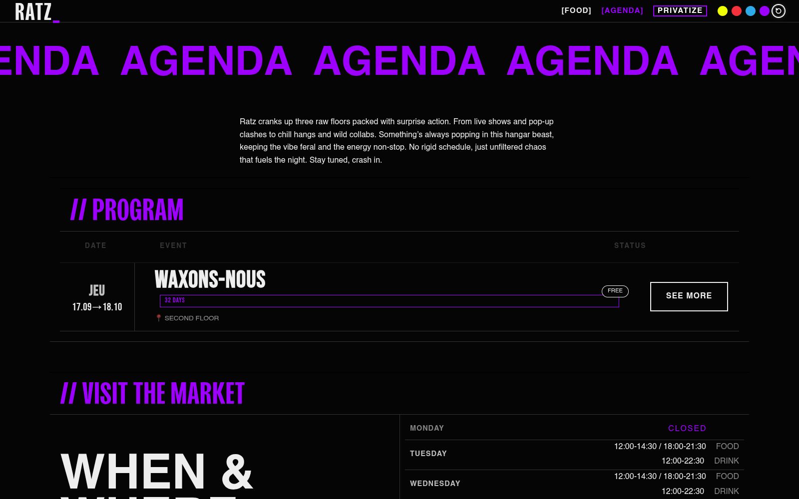 Page Agenda du site RATZ : la programmation du food market