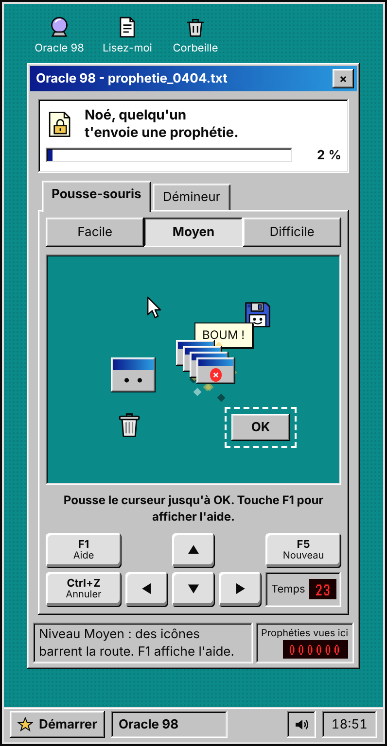Le pousse-souris d'Oracle 98 : un dossier explose dans une cascade de fenêtres d'erreur façon Windows 98